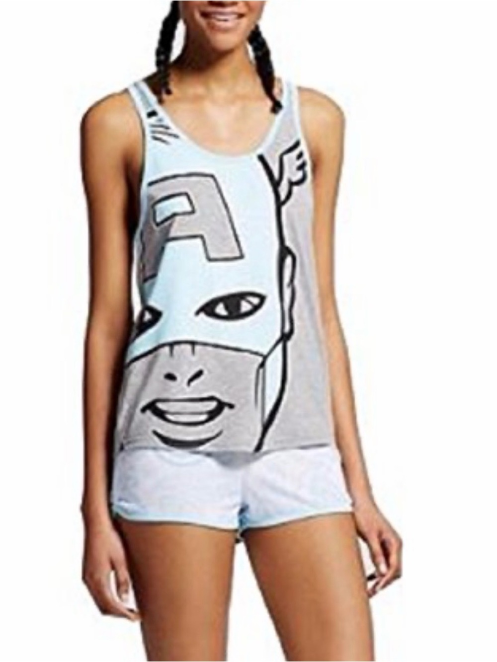 NWT Marvel Captain America Tank Top & shorts set in Light Blue & Gray lounge M